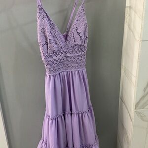 Pink Lily Lavender Lace Mini Dress